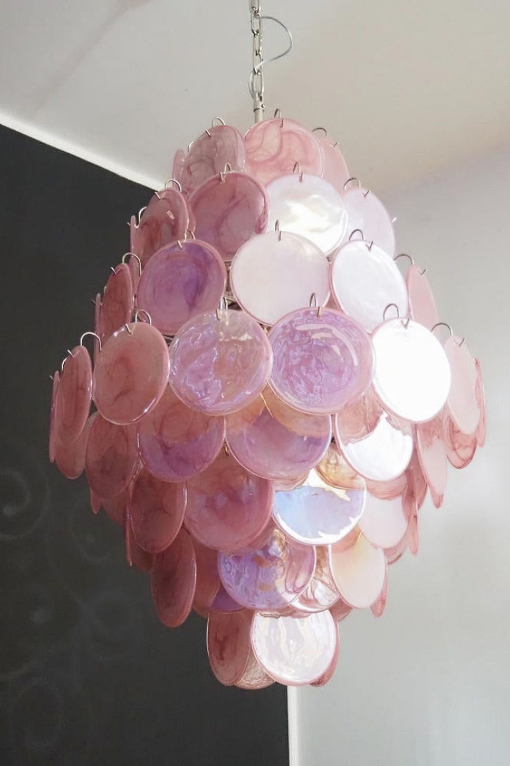 Wonderful Vintage Murano Pink Discs Chandelier