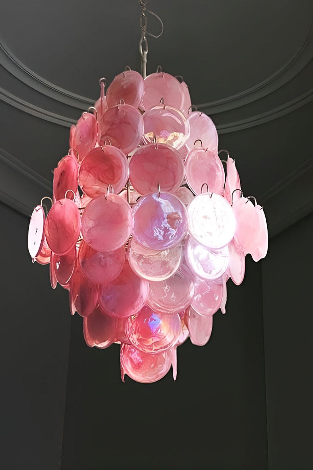 Wonderful Vintage Murano Pink Discs Chandelier