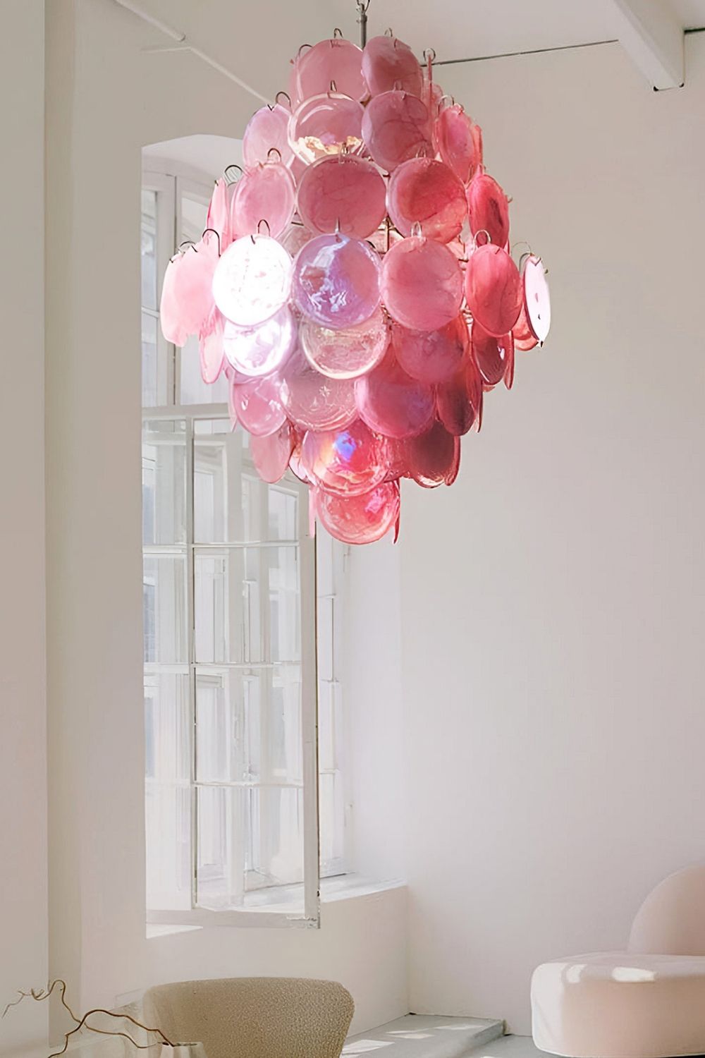 Wonderful Vintage Murano Pink Discs Chandelier