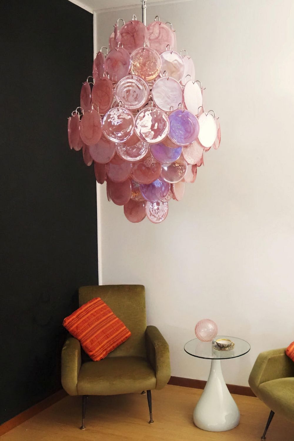 Wonderful Vintage Murano Pink Discs Chandelier