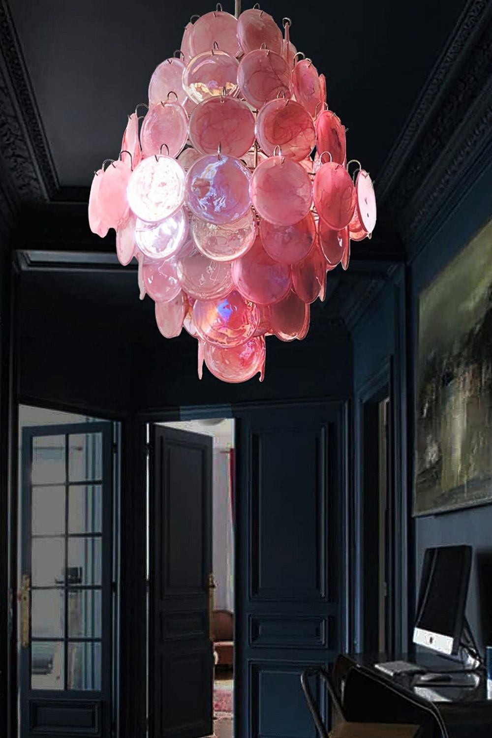 Wonderful Vintage Murano Pink Discs Chandelier