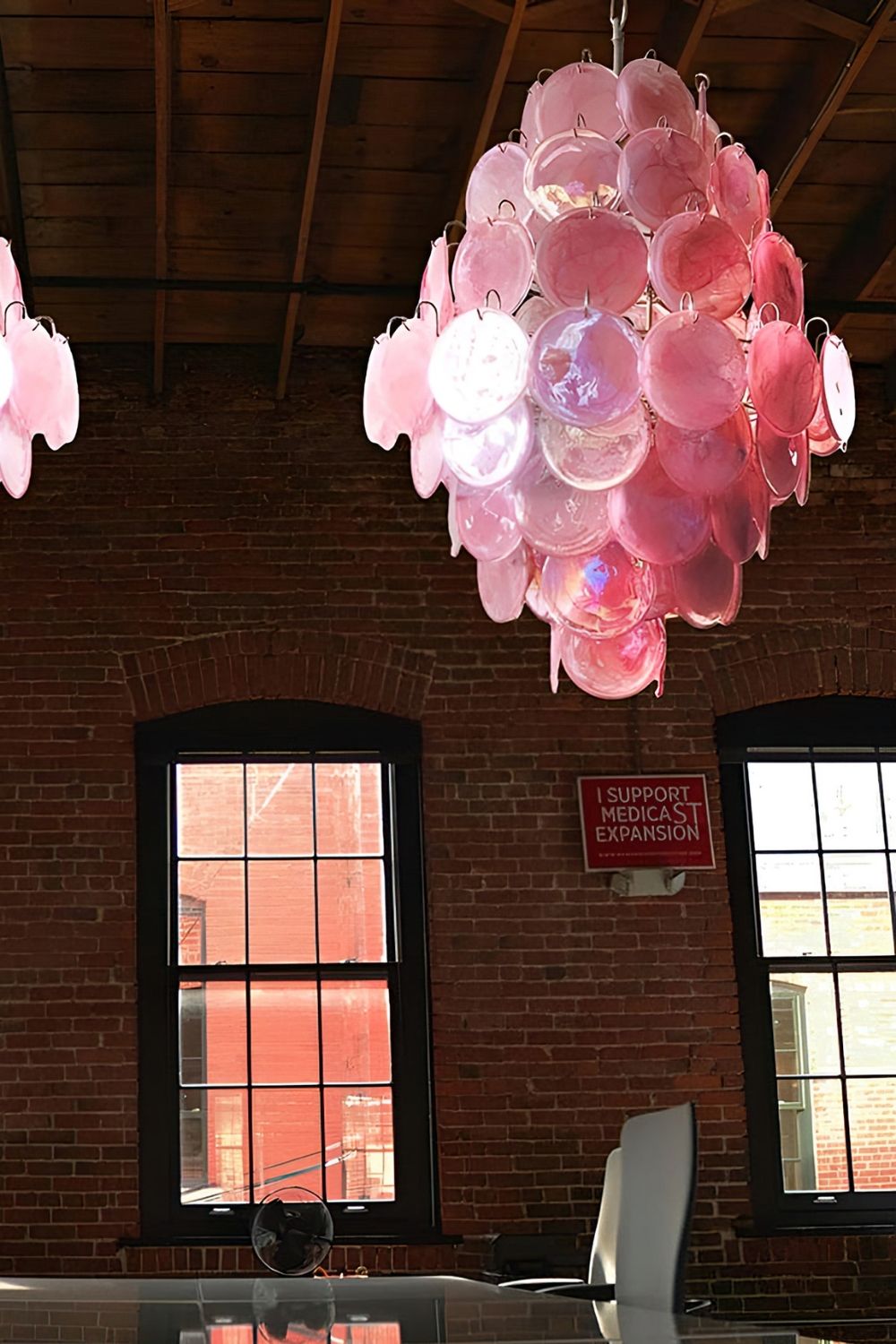 Wonderful Vintage Murano Pink Discs Chandelier