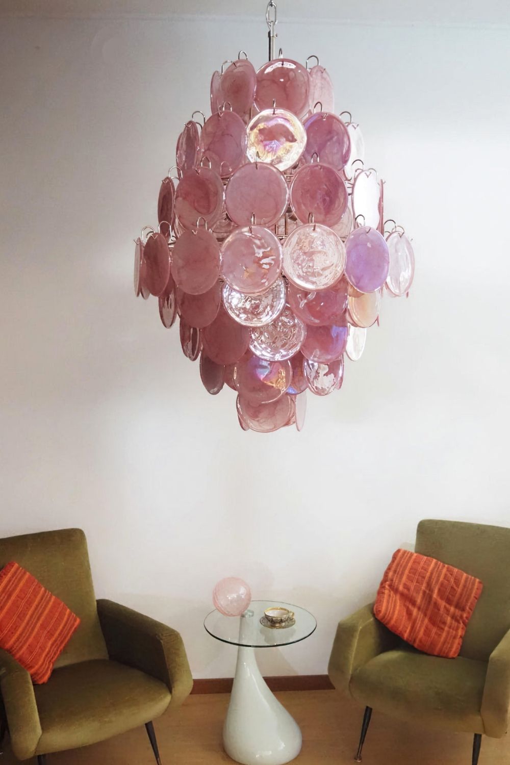 Wonderful Vintage Murano Pink Discs Chandelier