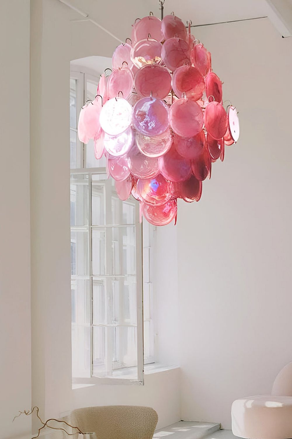 Wonderful Vintage Murano Pink Discs Chandelier