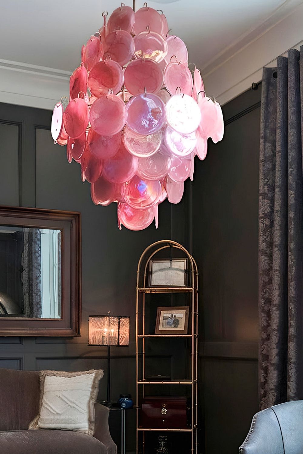 Wonderful Vintage Murano Pink Discs Chandelier