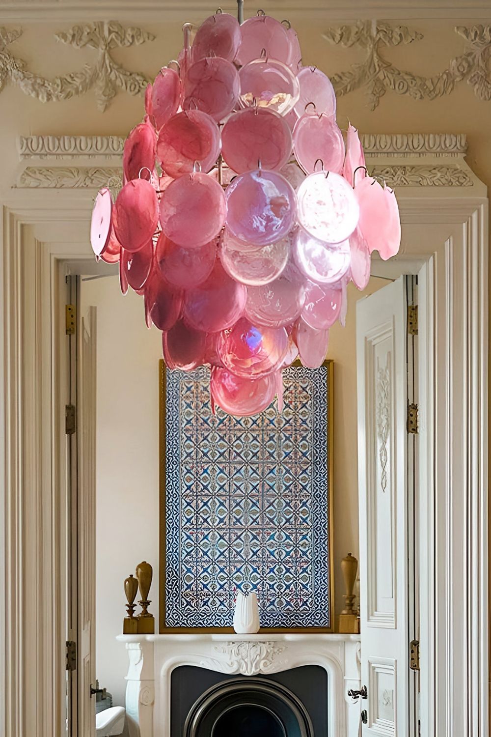 Wonderful Vintage Murano Pink Discs Chandelier