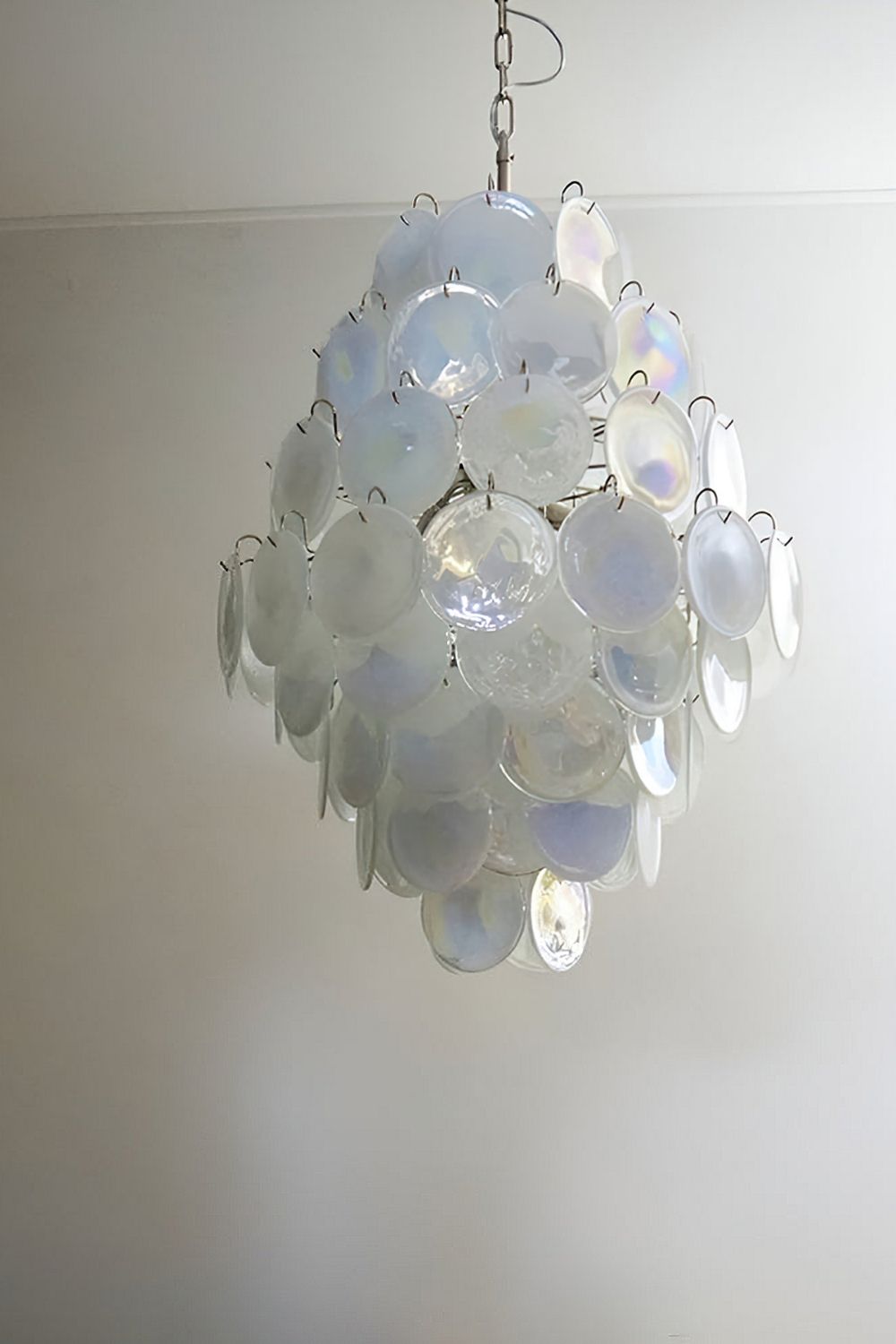 Wonderful Vintage Murano White Discs Chandelier