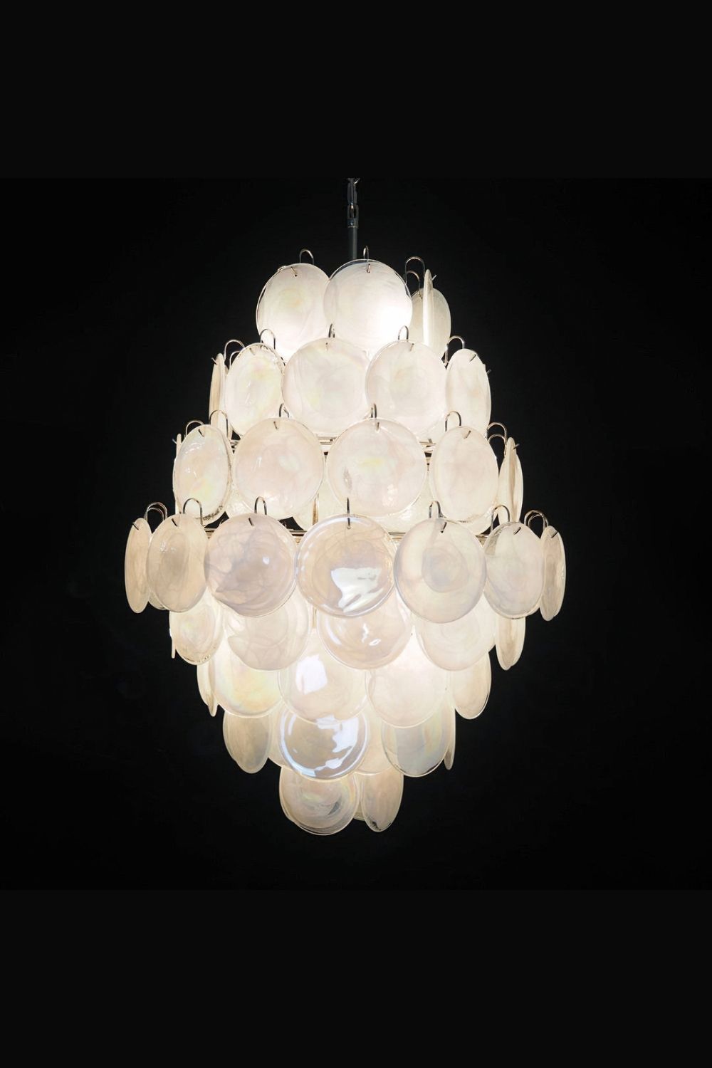 Wonderful Vintage Murano White Discs Chandelier