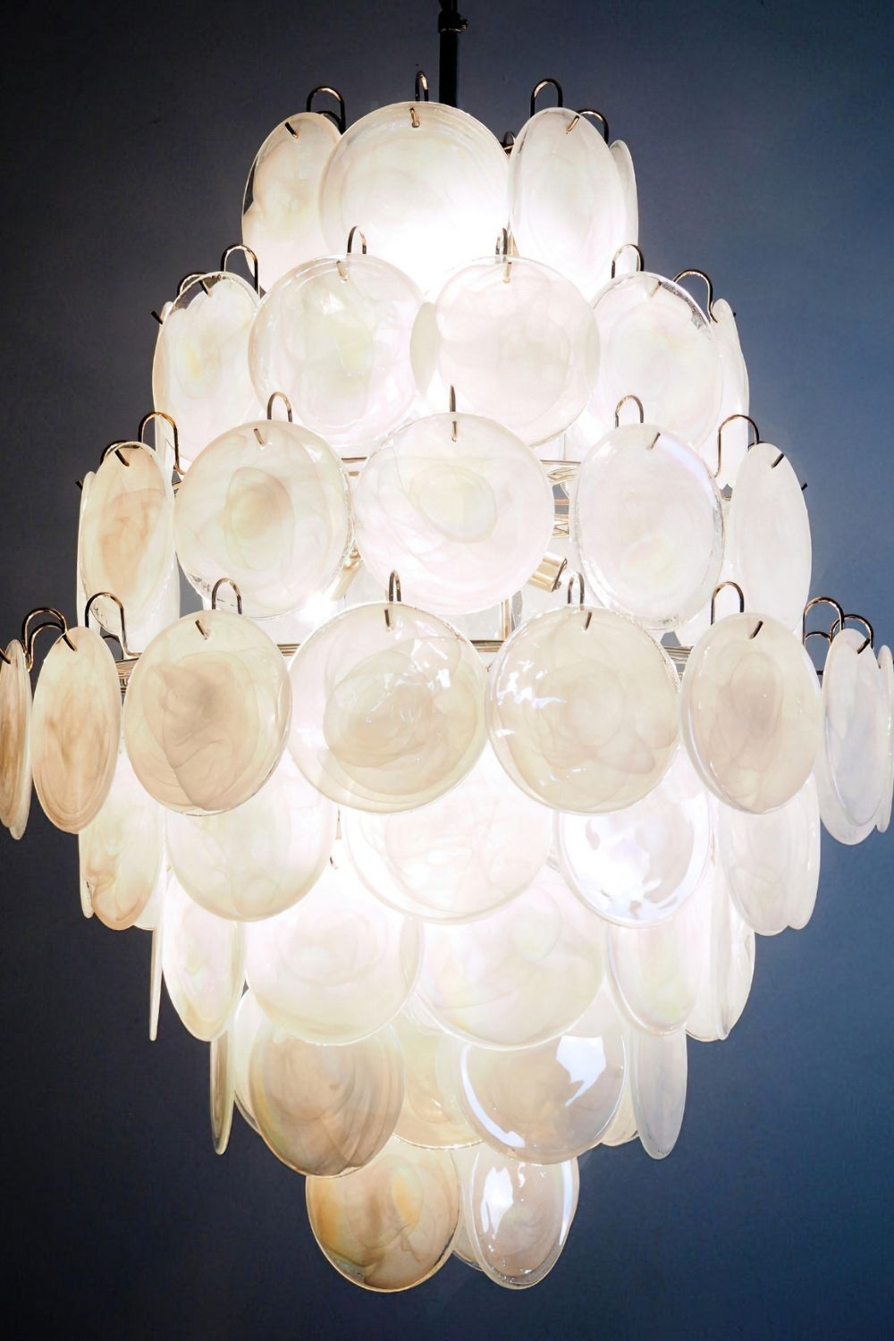 Wonderful Vintage Murano White Discs Chandelier