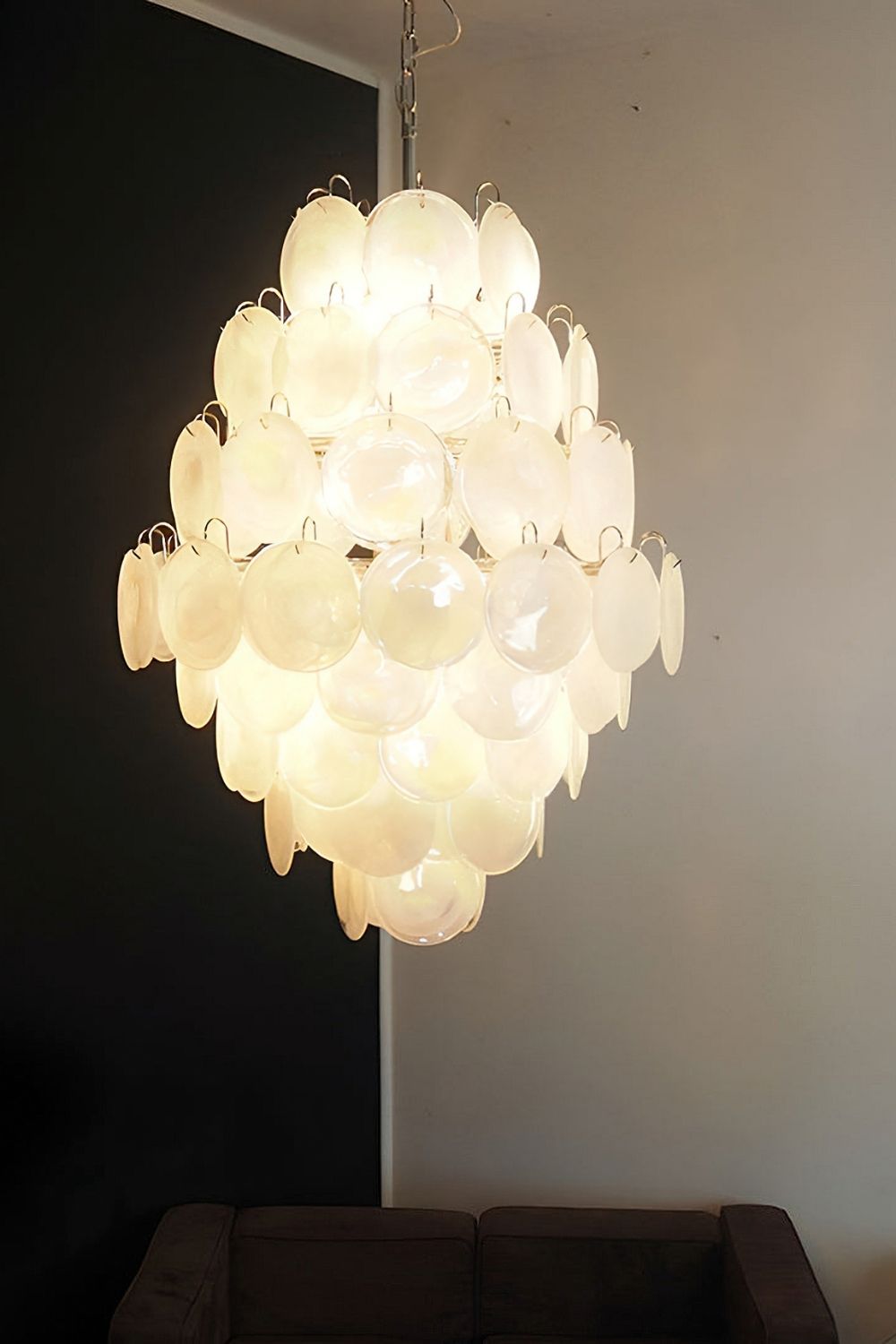 Wonderful Vintage Murano White Discs Chandelier