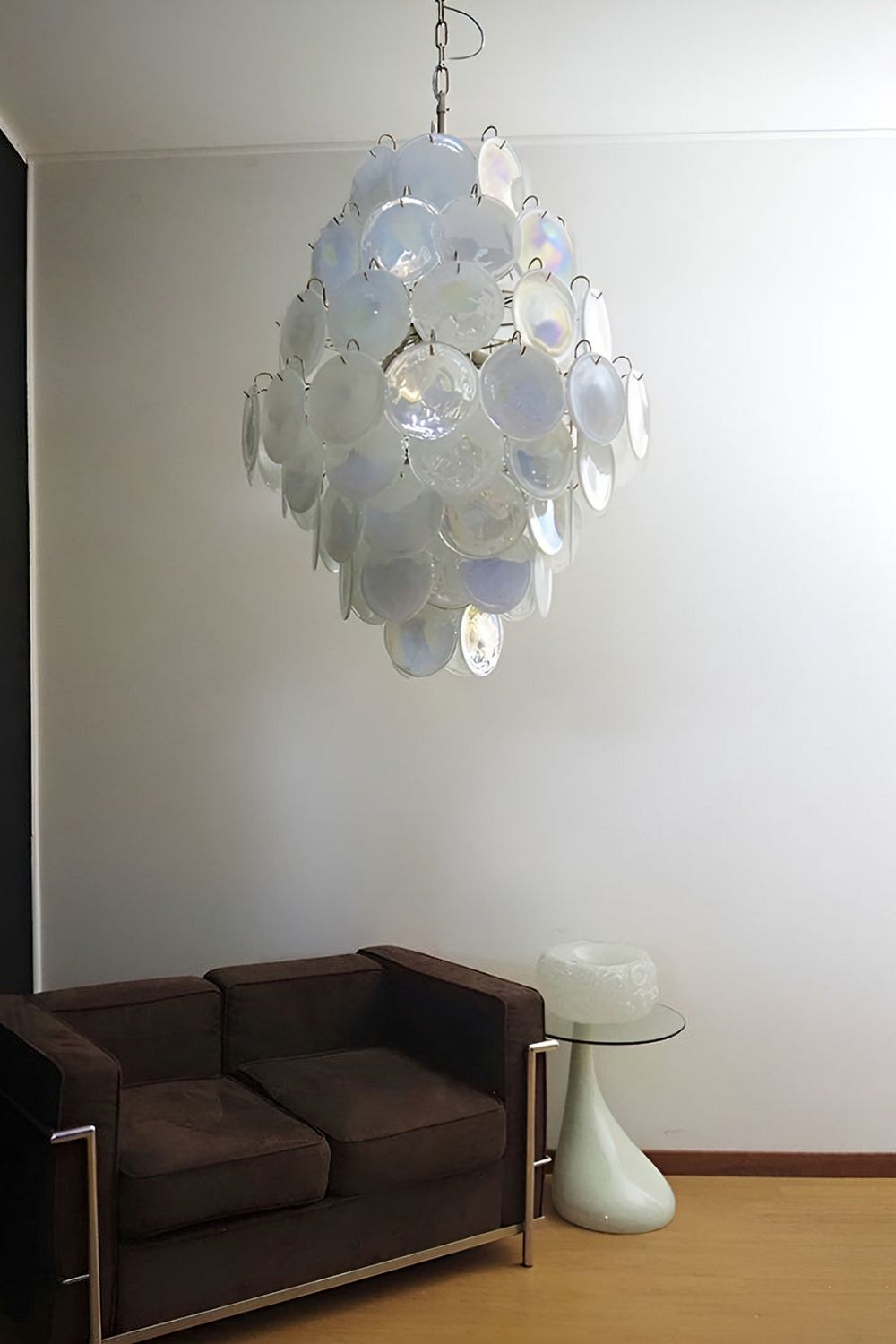 Wonderful Vintage Murano White Discs Chandelier