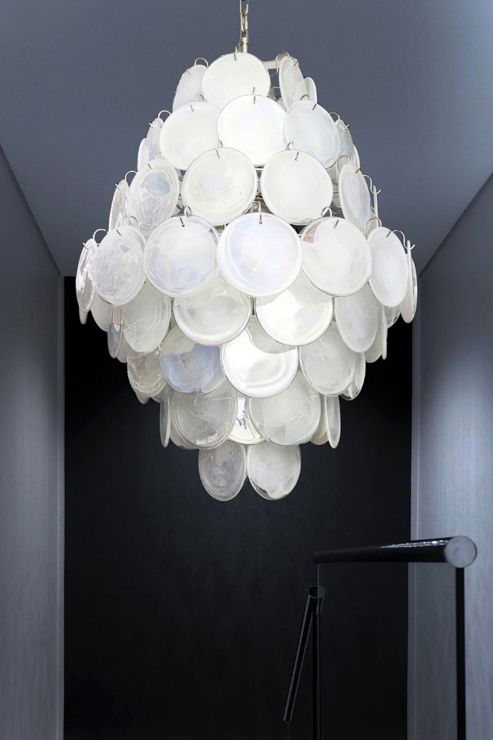 Wonderful Vintage Murano White Discs Chandelier