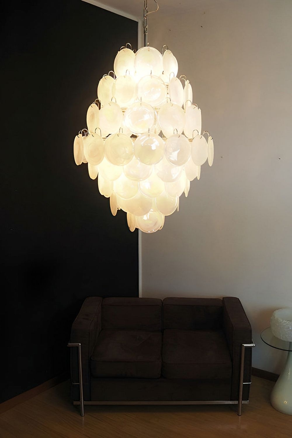 Wonderful Vintage Murano White Discs Chandelier