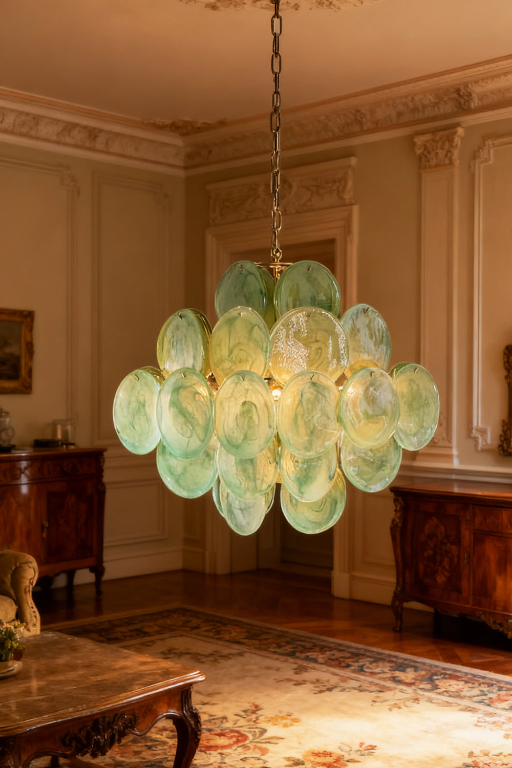 Murano Green Disks Chandelier