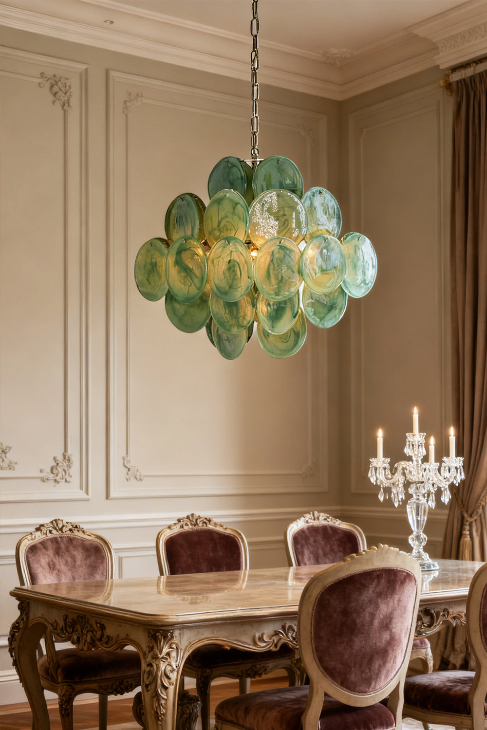Murano Green Disks Chandelier