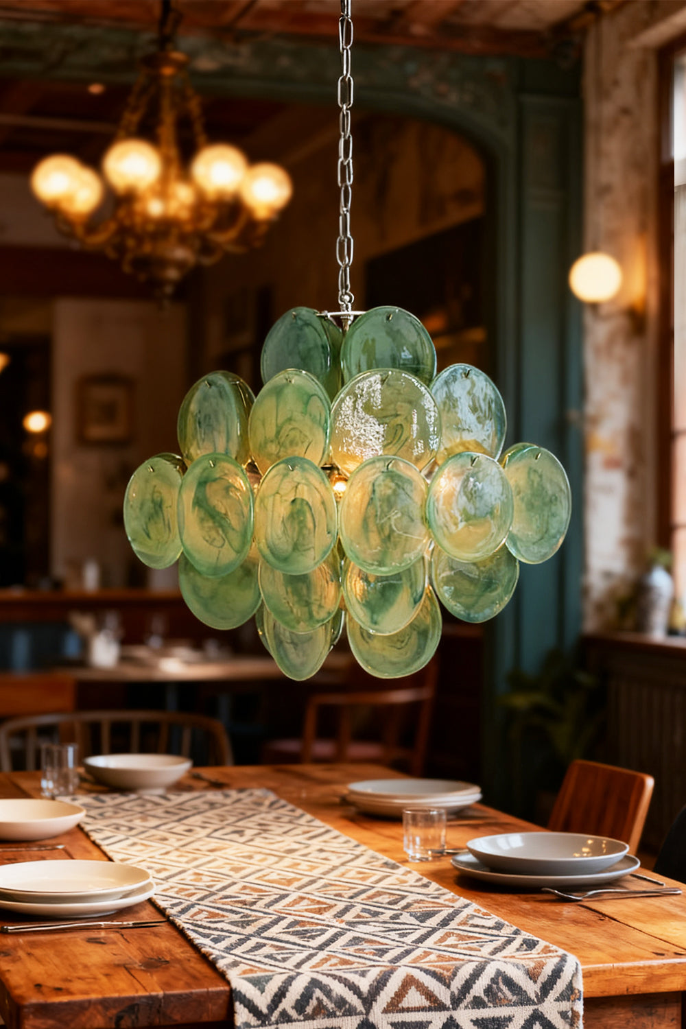 Murano Green Disks Chandelier