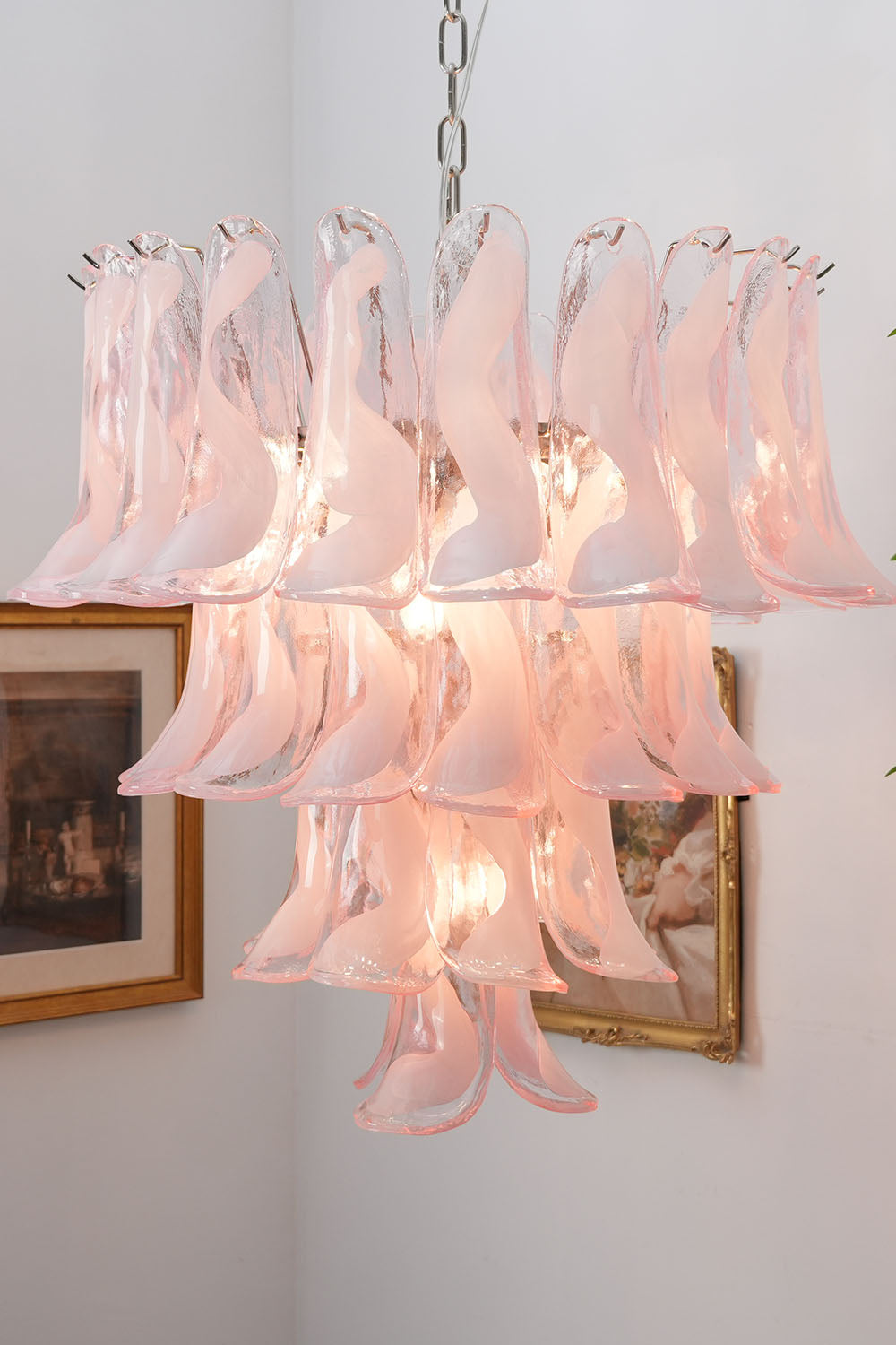 Murano Blush Pink Glass Petal Chandelier