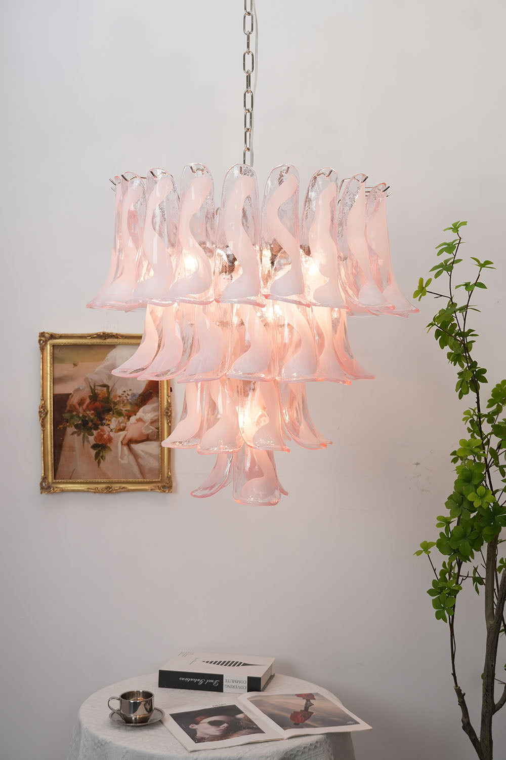 Murano Blush Pink Glass Petal Chandelier