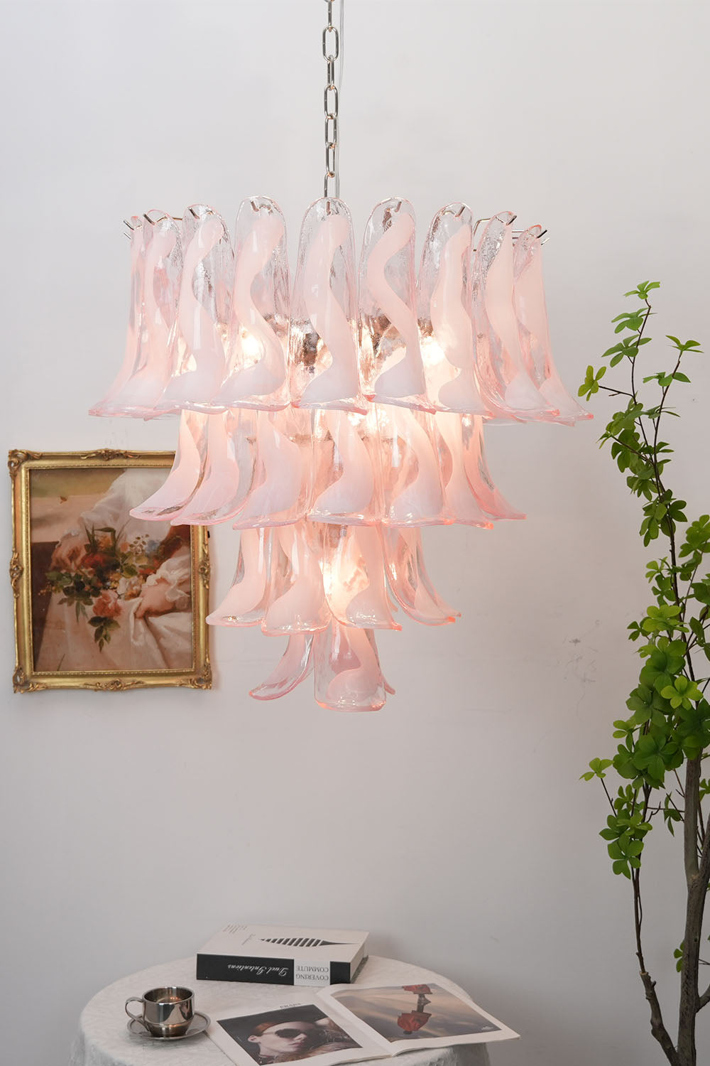 Murano Blush Pink Glass Petal Chandelier