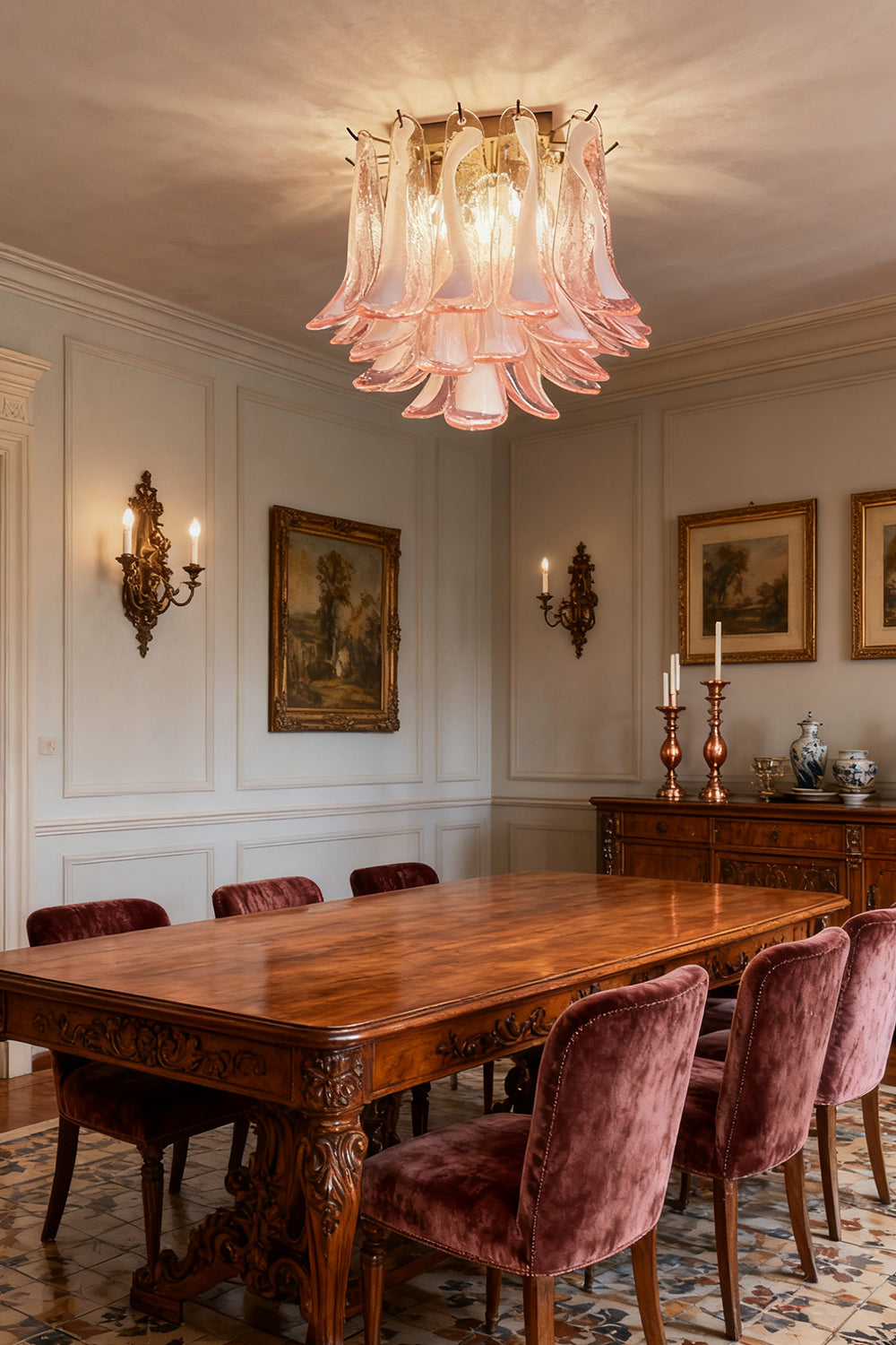 Murano Pink Glass Petal Ceiling Lamp