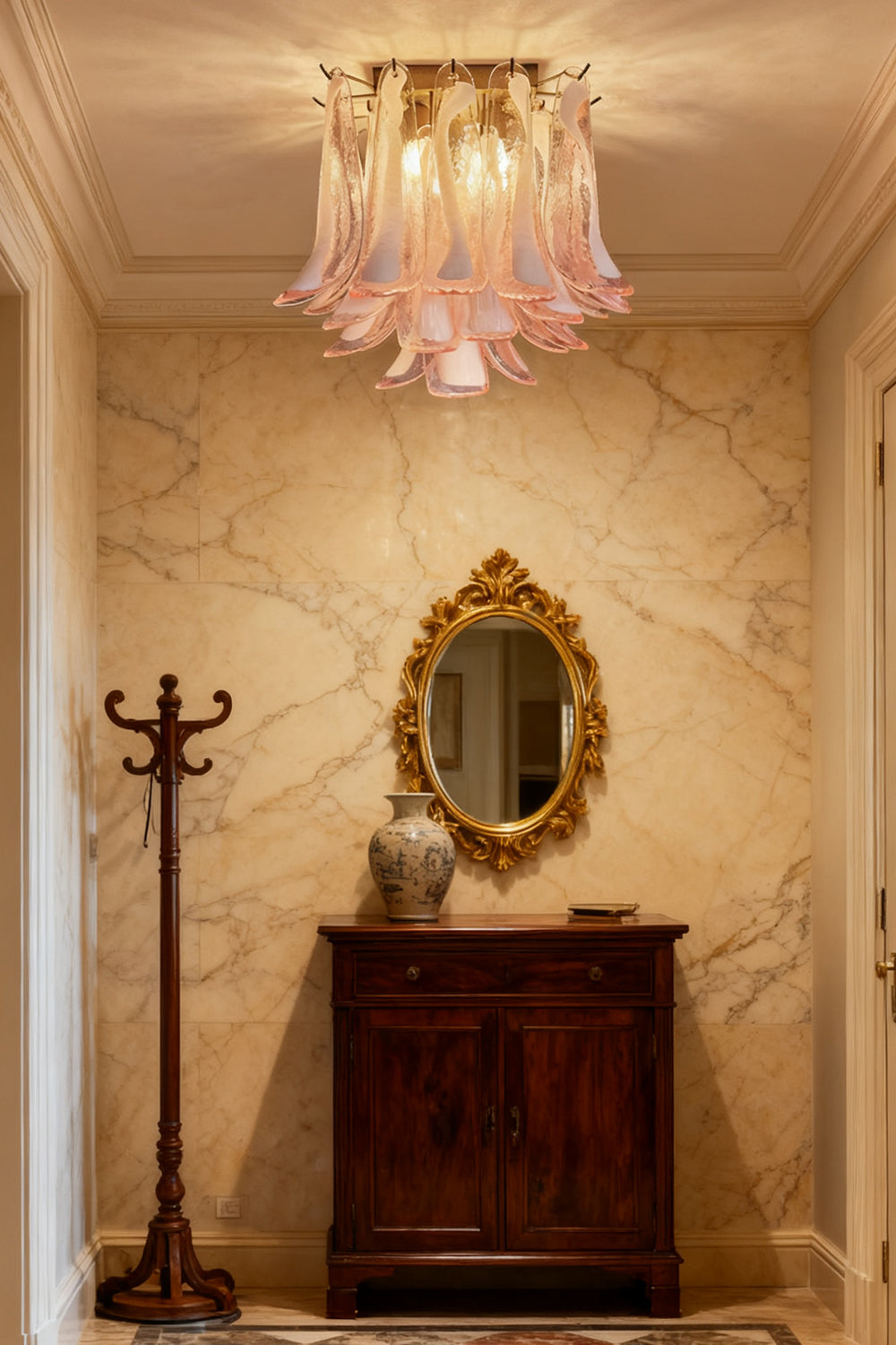 Murano Pink Glass Petal Ceiling Lamp