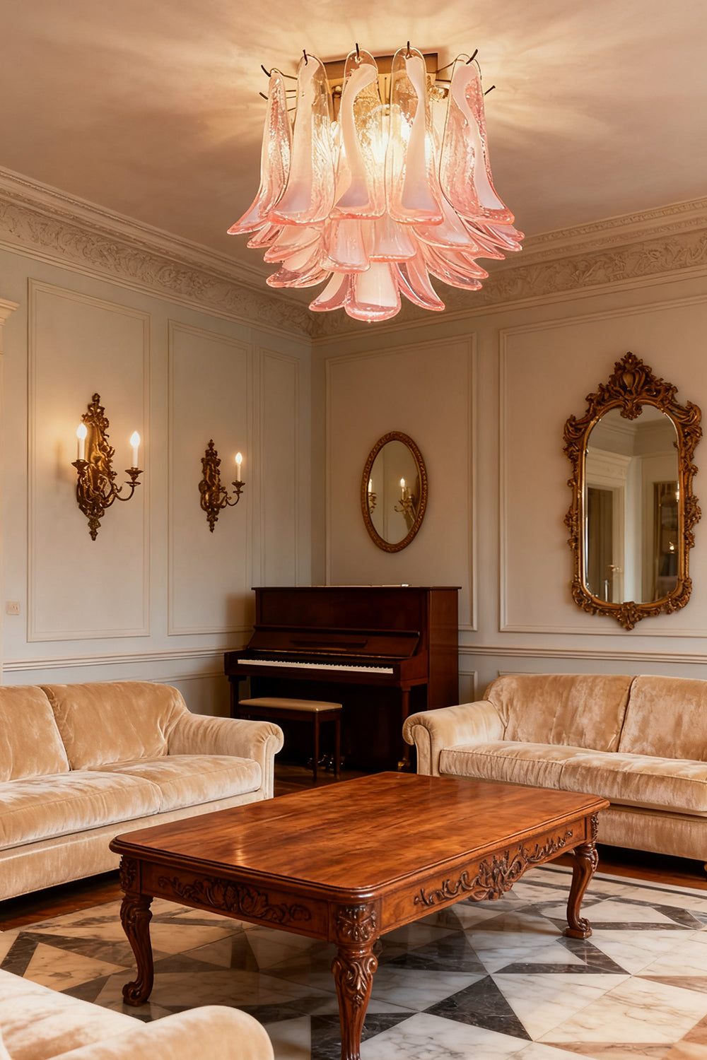 Murano Pink Glass Petal Ceiling Lamp