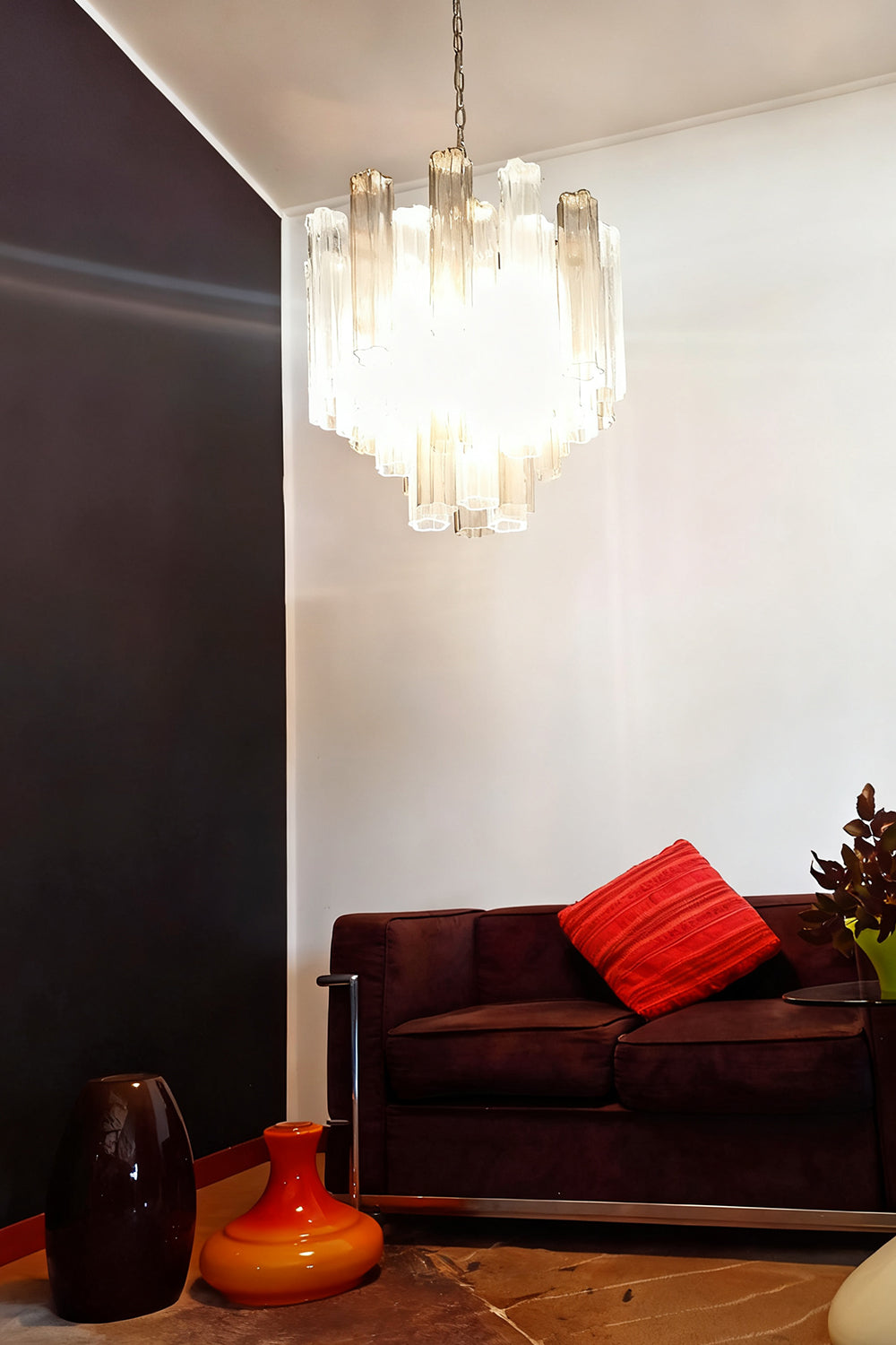 Murano Smoked Glass Tubes Chandelier
