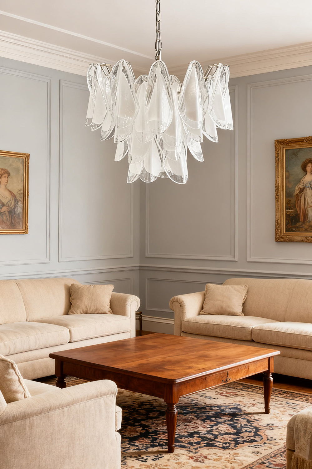 Murano White Petal Glass Chandelier