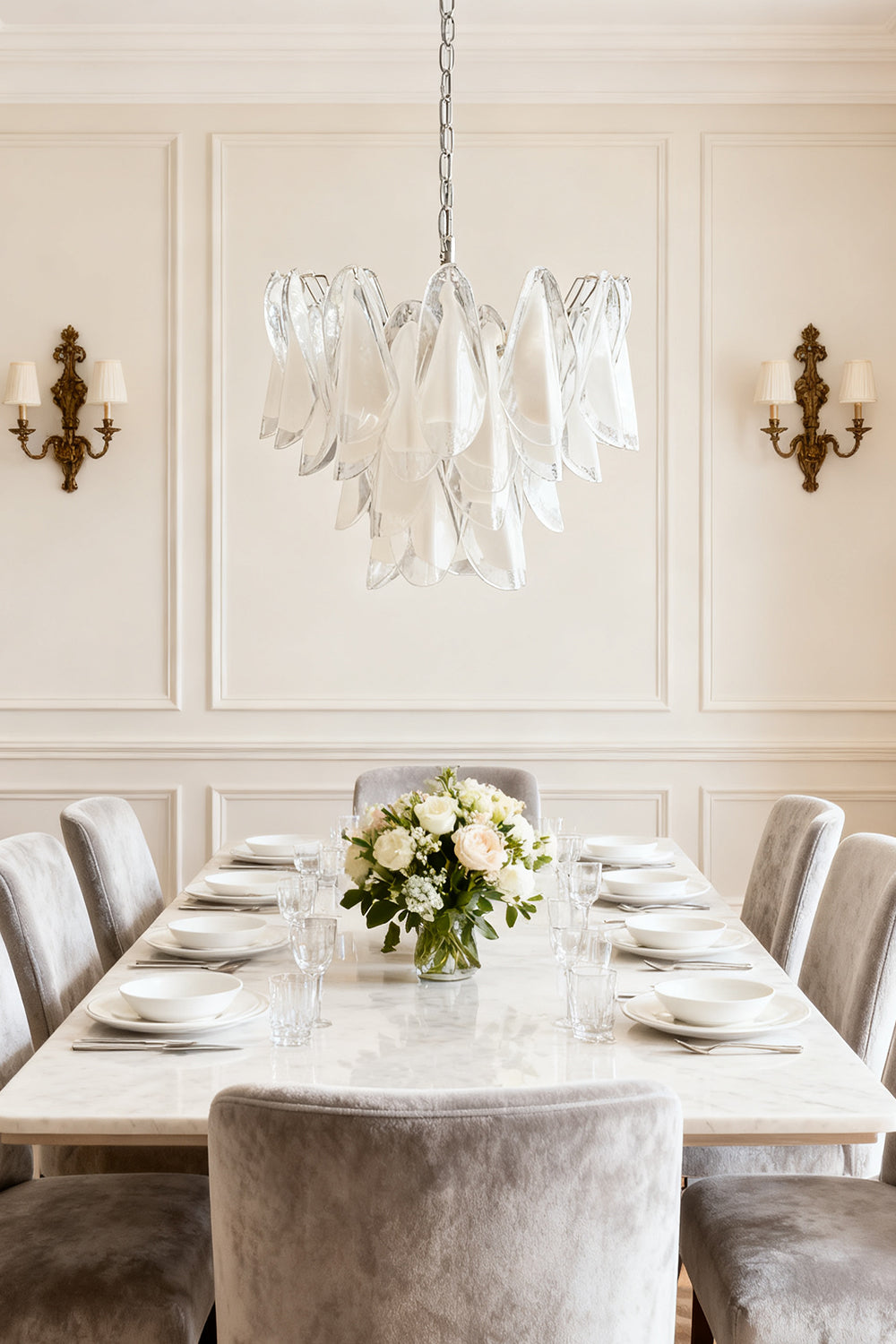 Murano White Petal Glass Chandelier