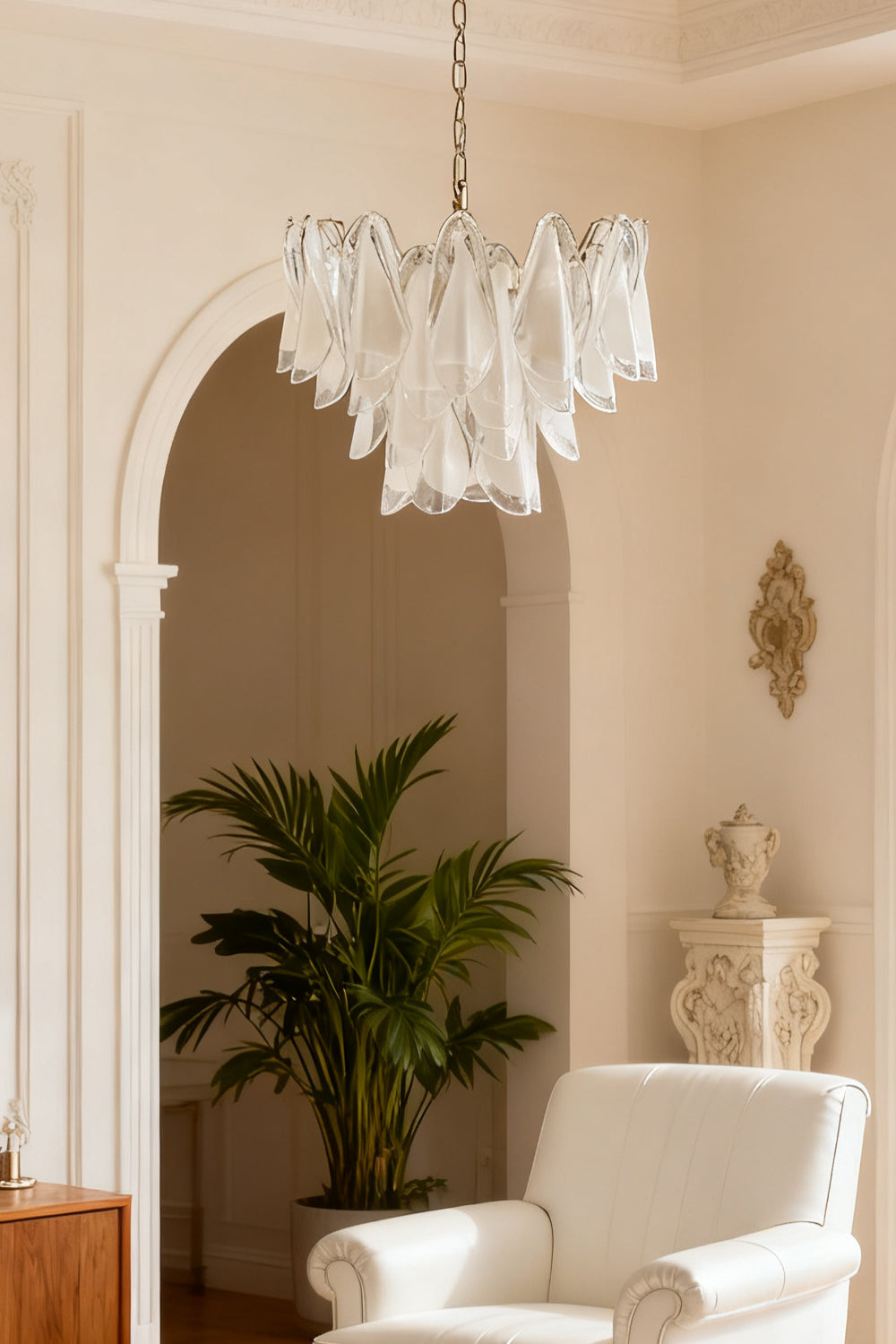 Murano White Petal Glass Chandelier