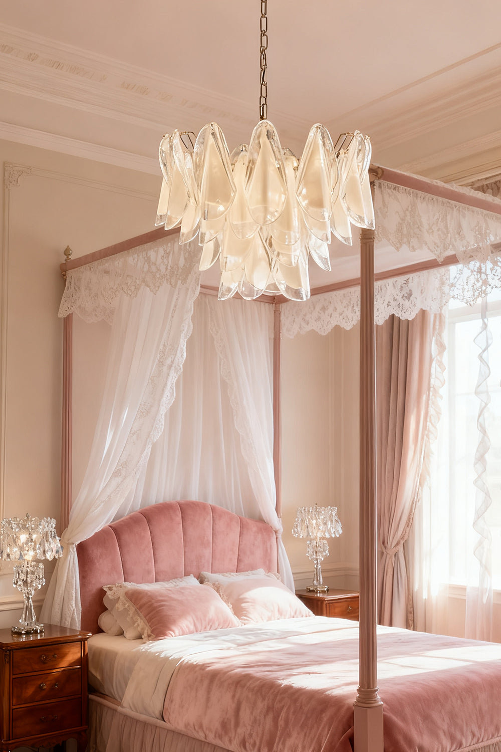 Murano White Petal Glass Chandelier