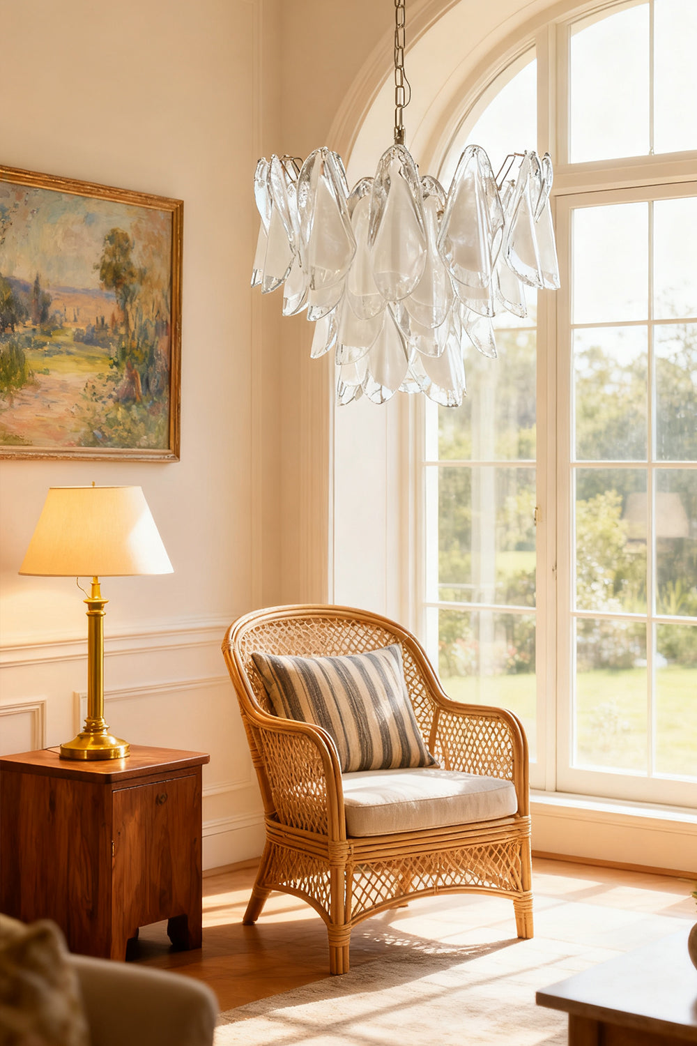 Murano White Petal Glass Chandelier