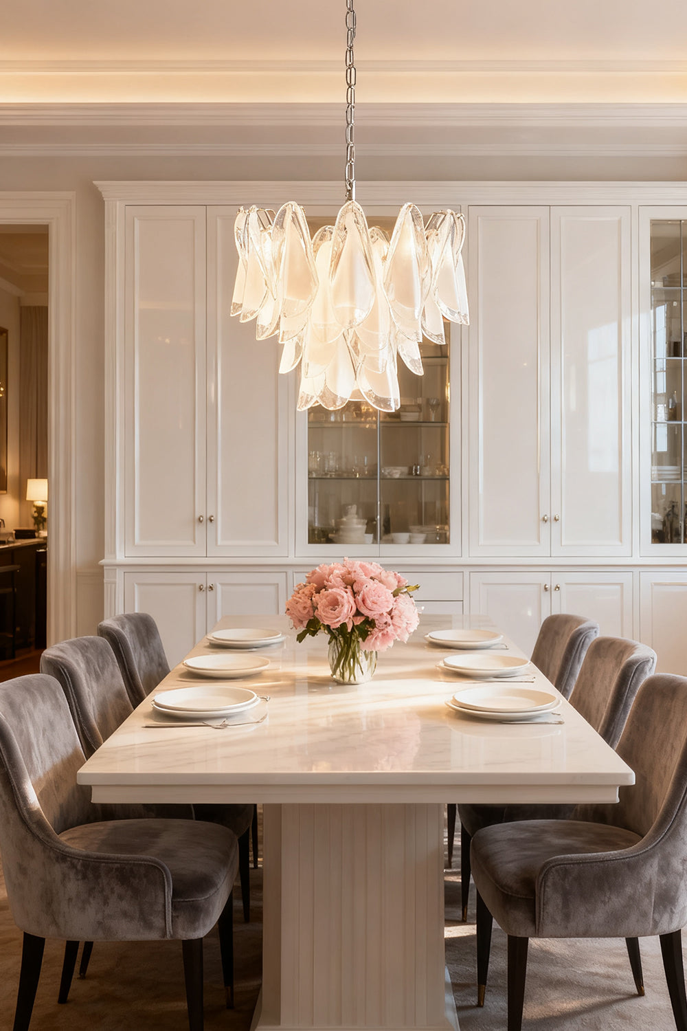 Murano White Petal Glass Chandelier