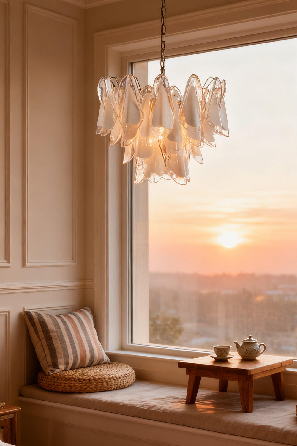 Murano White Petal Glass Chandelier