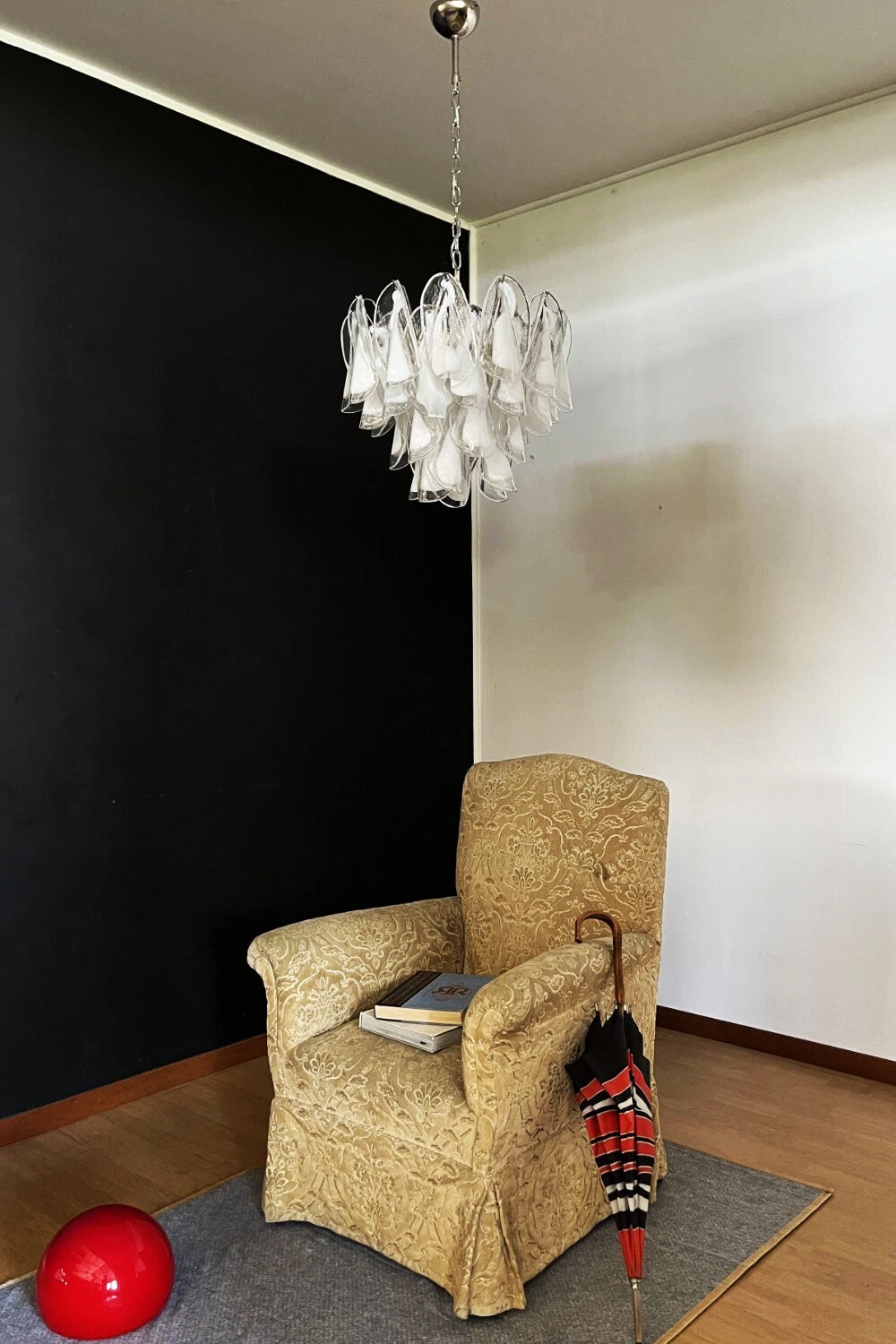 Murano White Petal Glass Chandelier