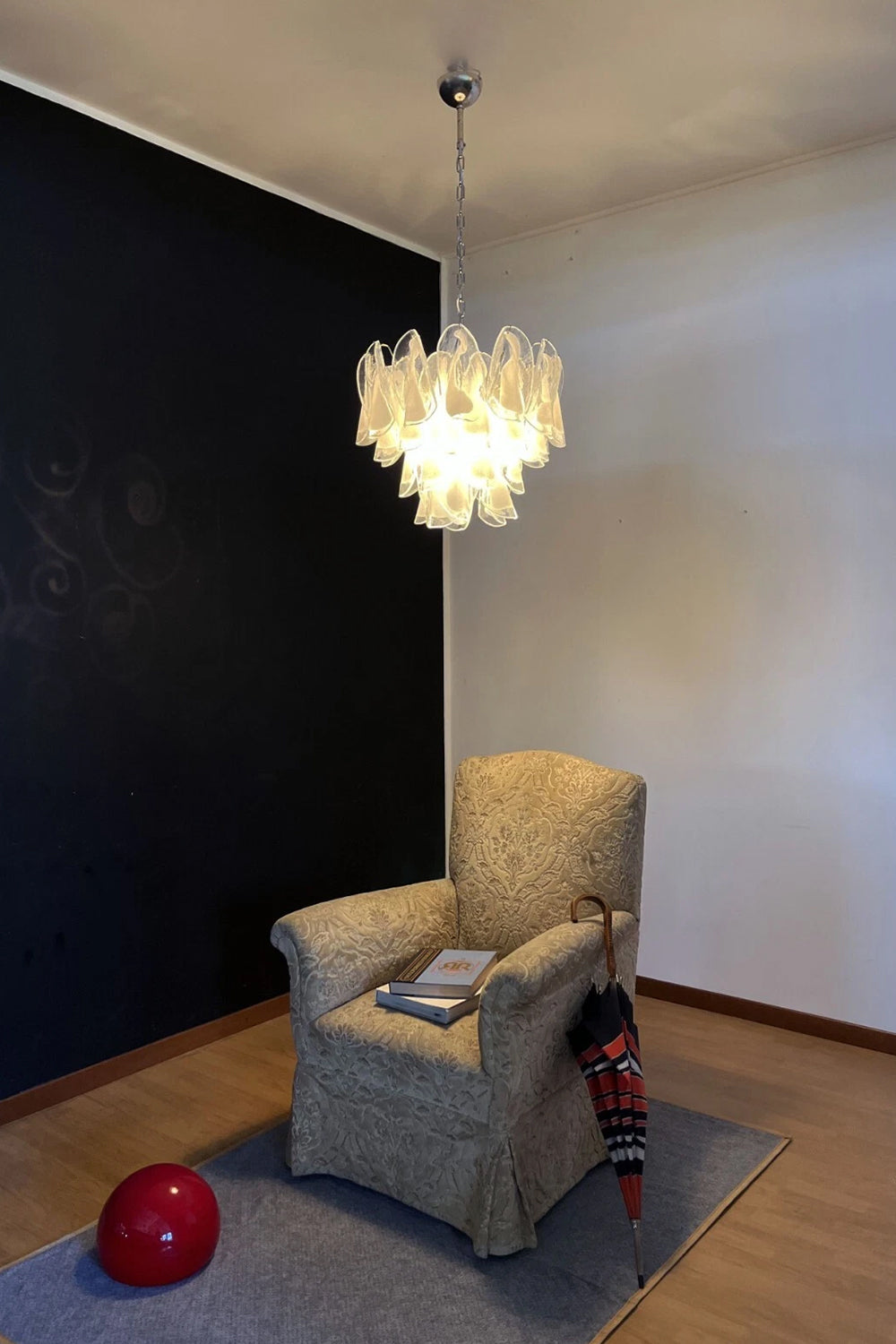 Murano White Petal Glass Chandelier