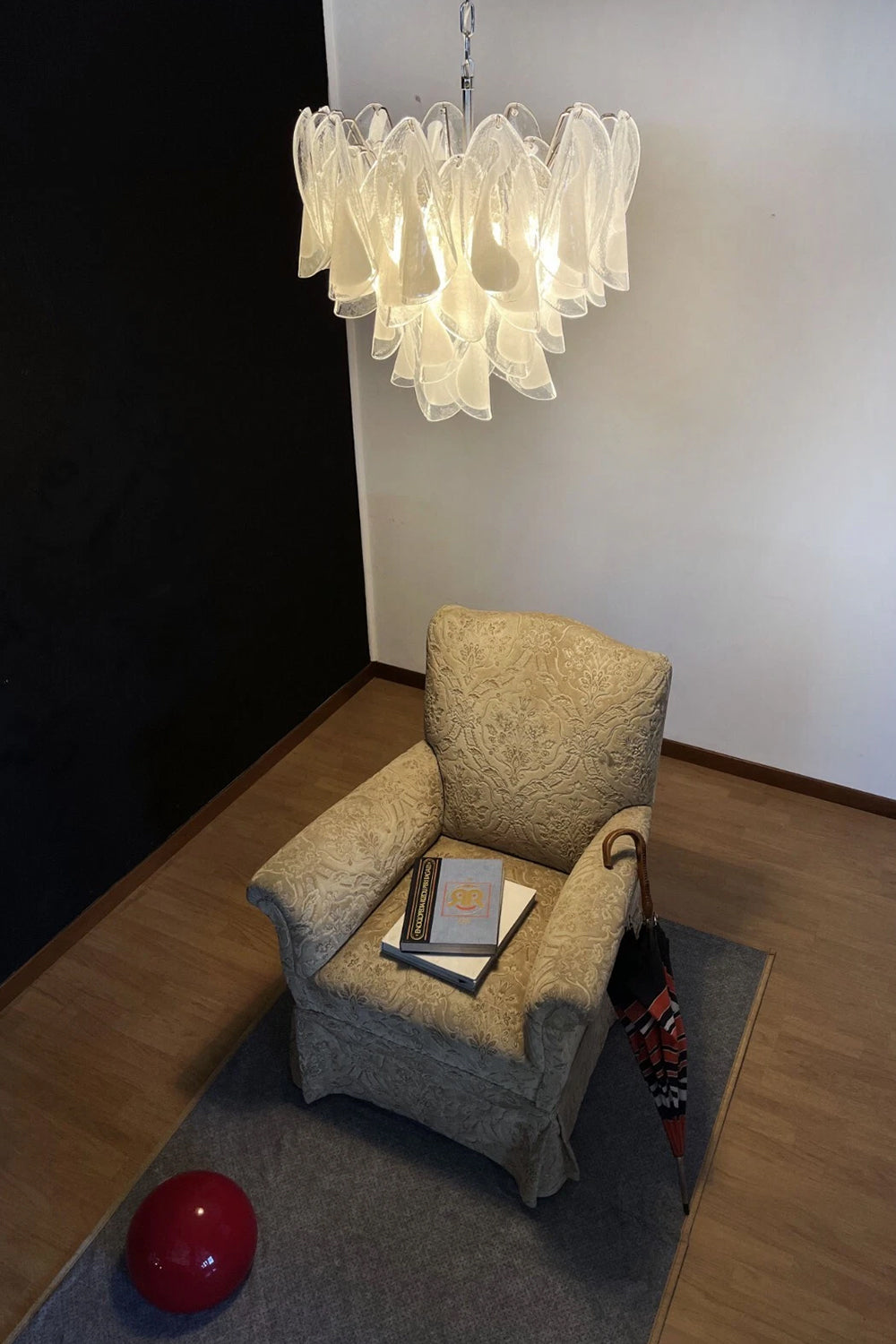 Murano White Petal Glass Chandelier