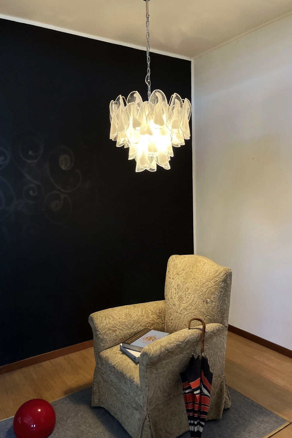 Murano White Petal Glass Chandelier