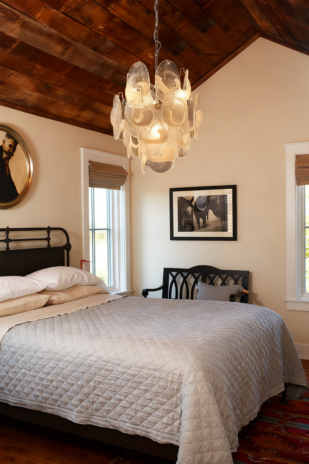 Murano White Shell Glass Chandelier