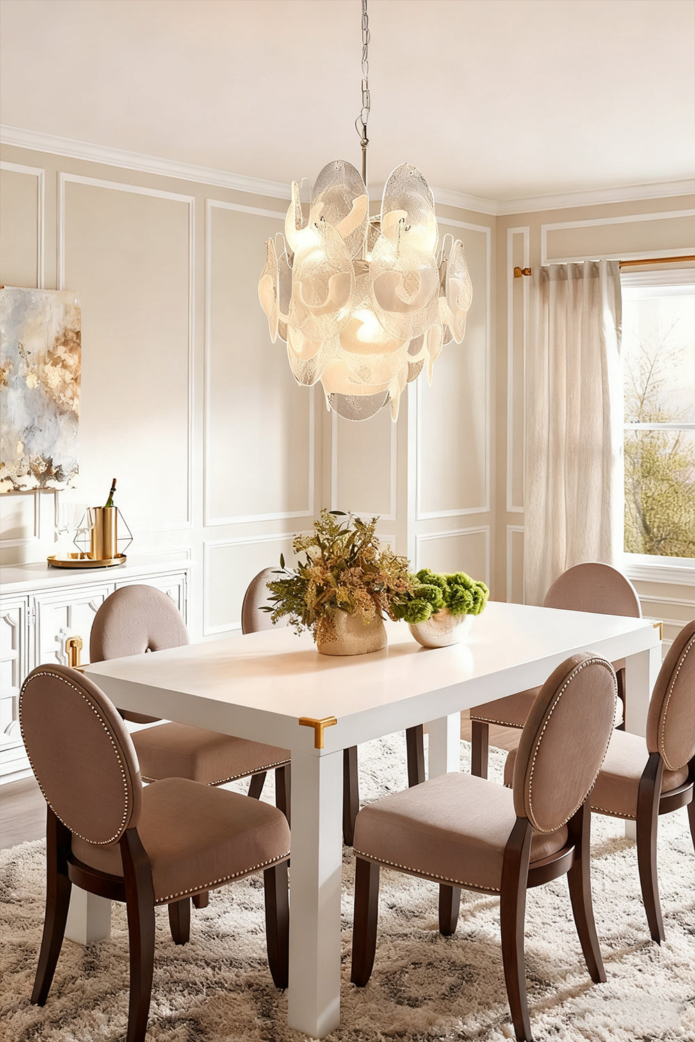 Murano White Shell Glass Chandelier