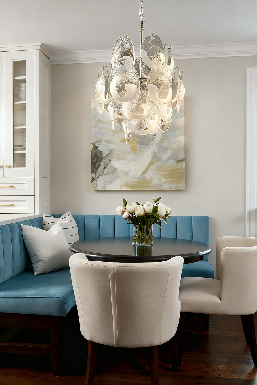 Murano White Shell Glass Chandelier