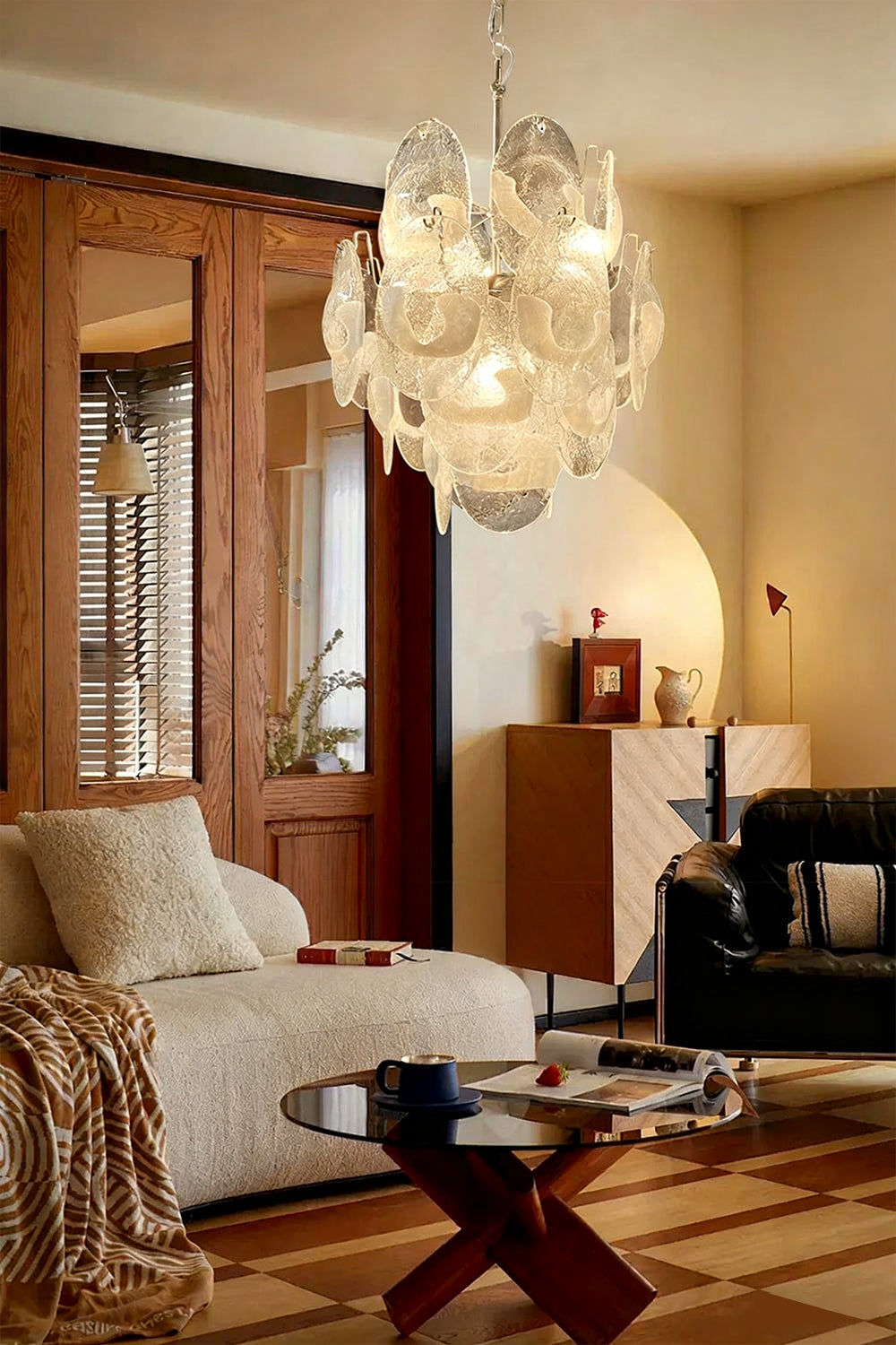 Murano White Shell Glass Chandelier