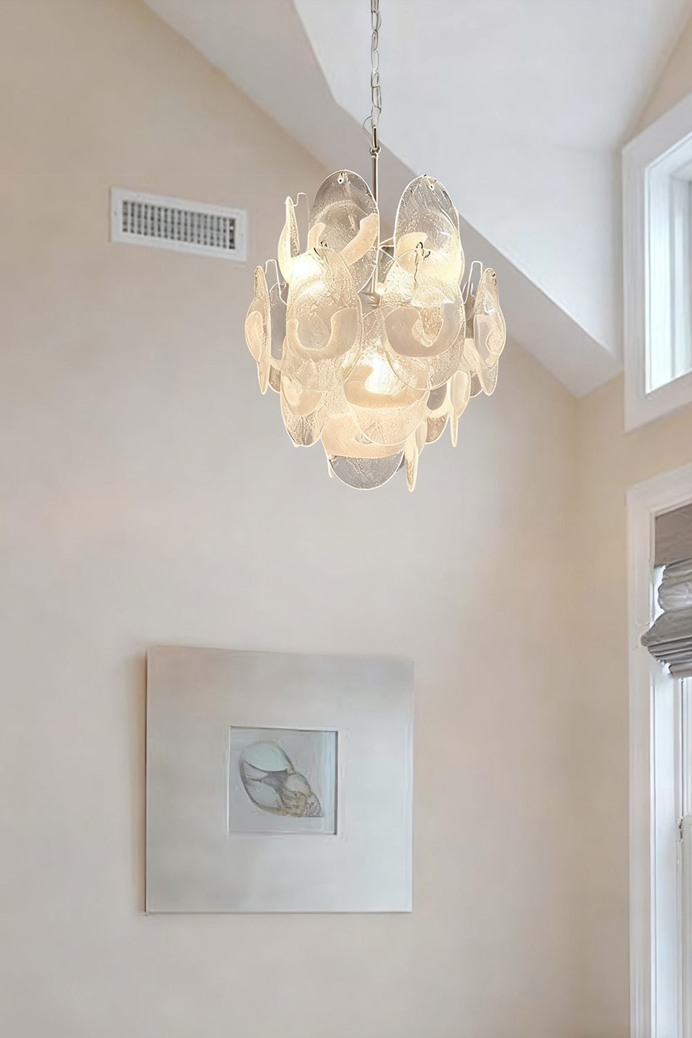 Murano White Shell Glass Chandelier