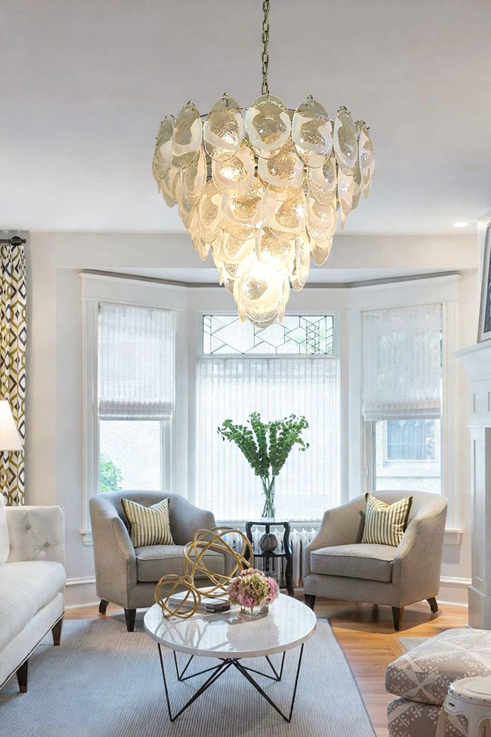 Murano White and Clear Oval Glass Chandelier