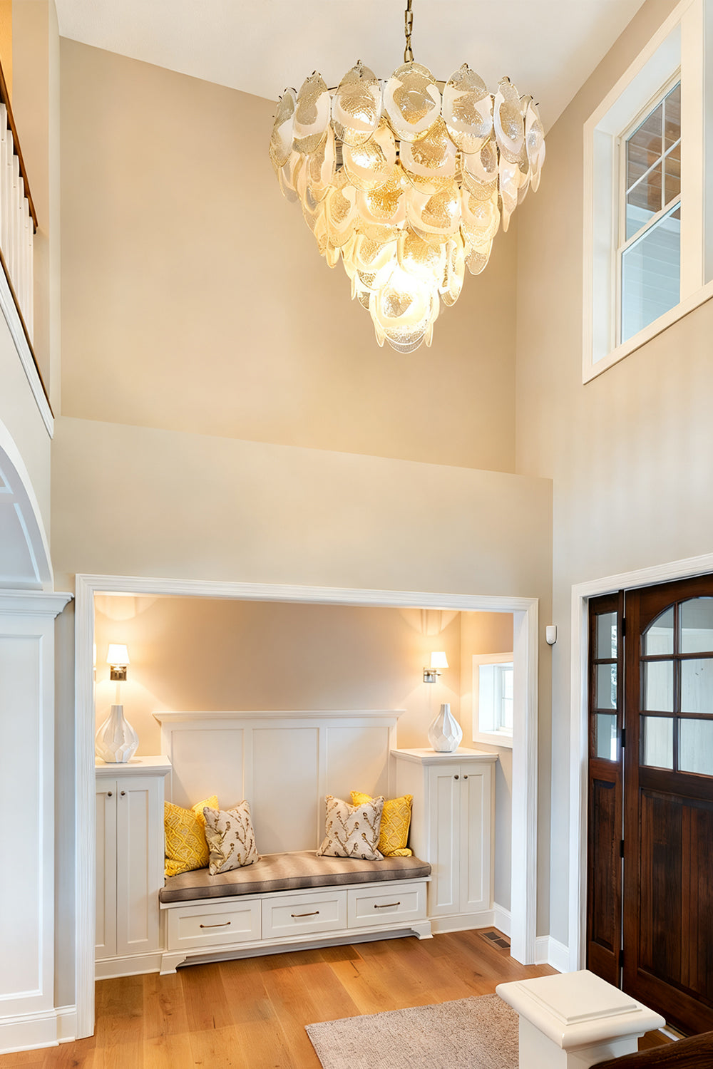 Murano White and Clear Oval Glass Chandelier