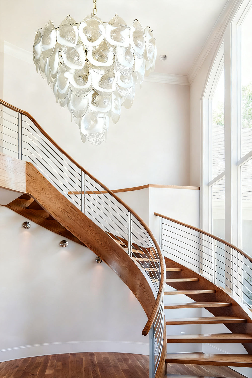 Murano White and Clear Oval Glass Chandelier