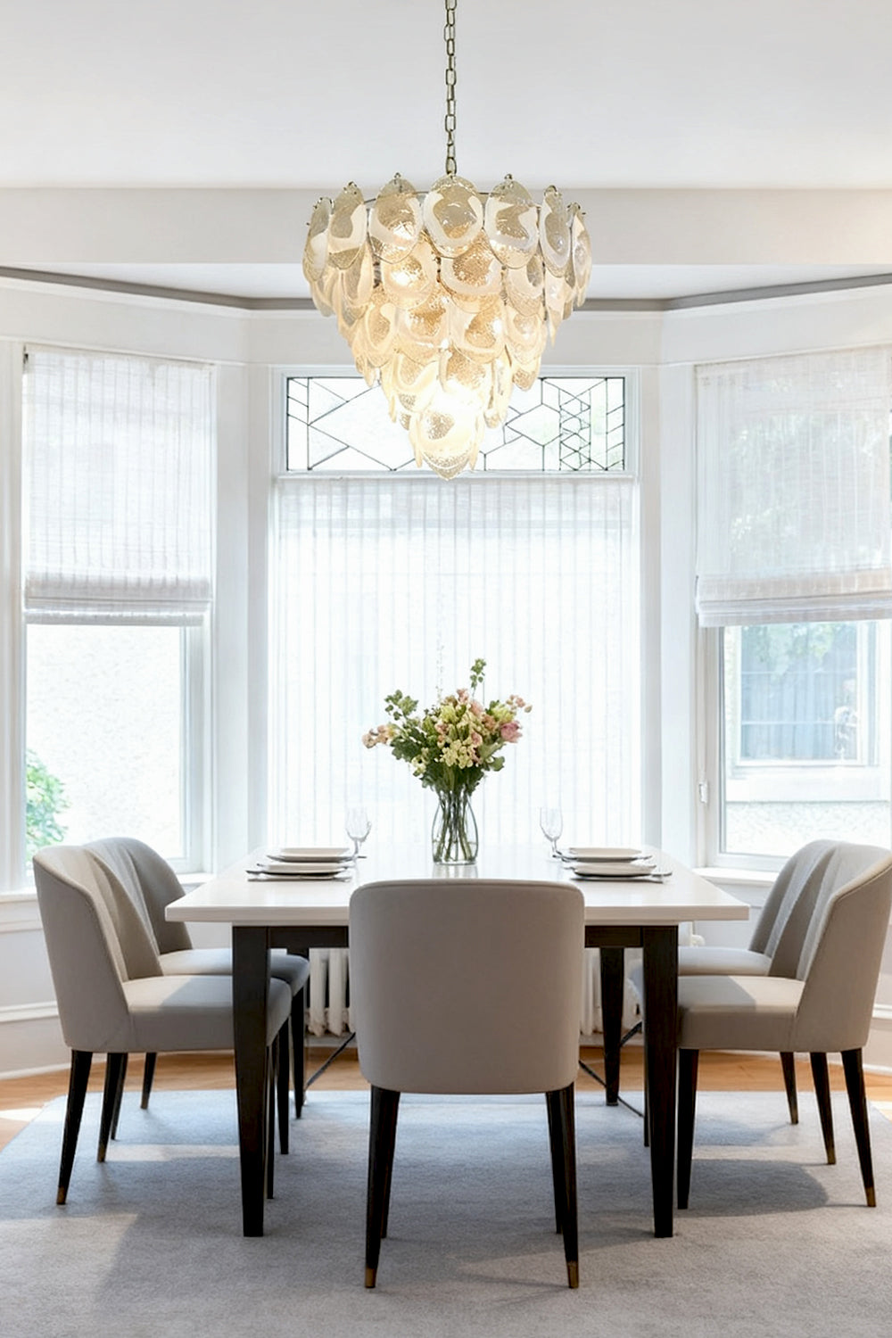 Murano White and Clear Oval Glass Chandelier