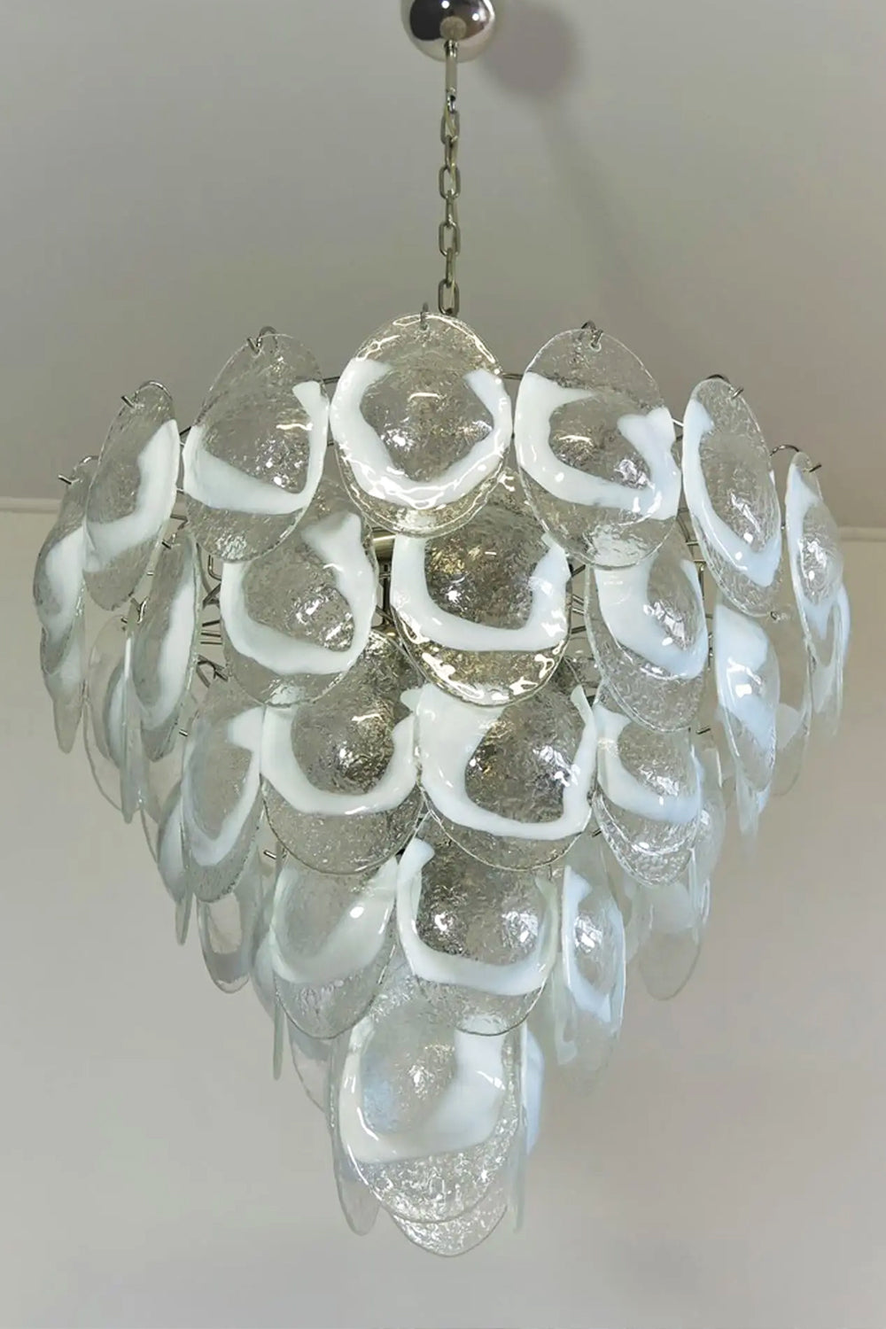 Murano White and Clear Oval Glass Chandelier