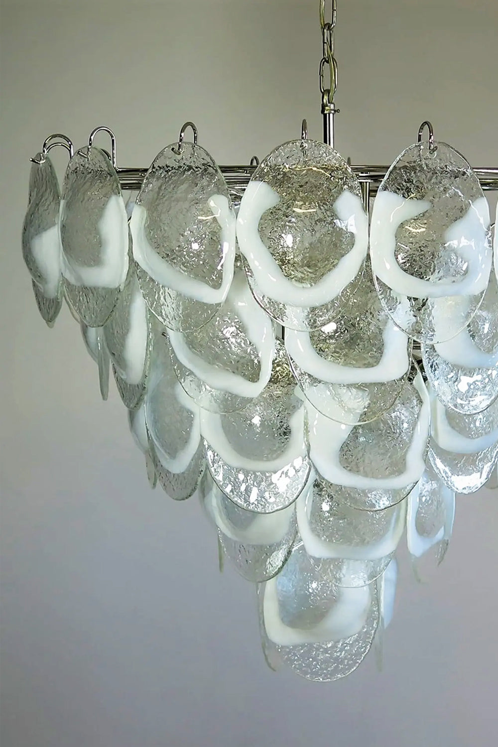 Murano White and Clear Oval Glass Chandelier