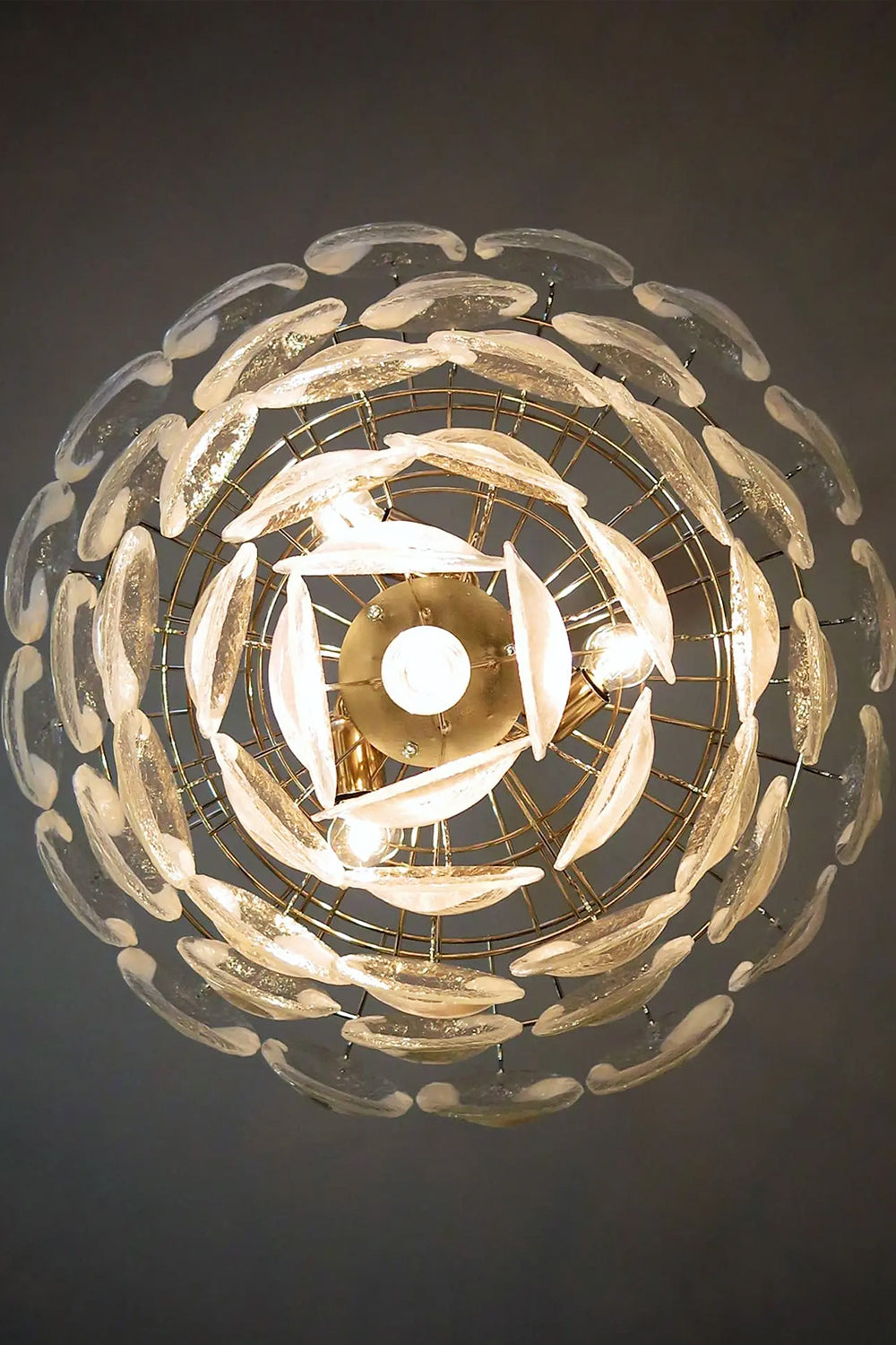 Murano White and Clear Oval Glass Chandelier